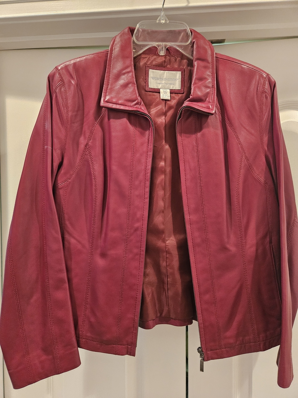 Worthington Raspberry Red Leather Zip Jacket